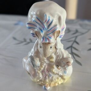 Whimsical Cream and Blue Ceramic Mouse Figurine